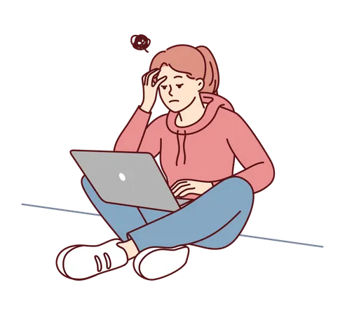 Girl stressed while working  Illustration