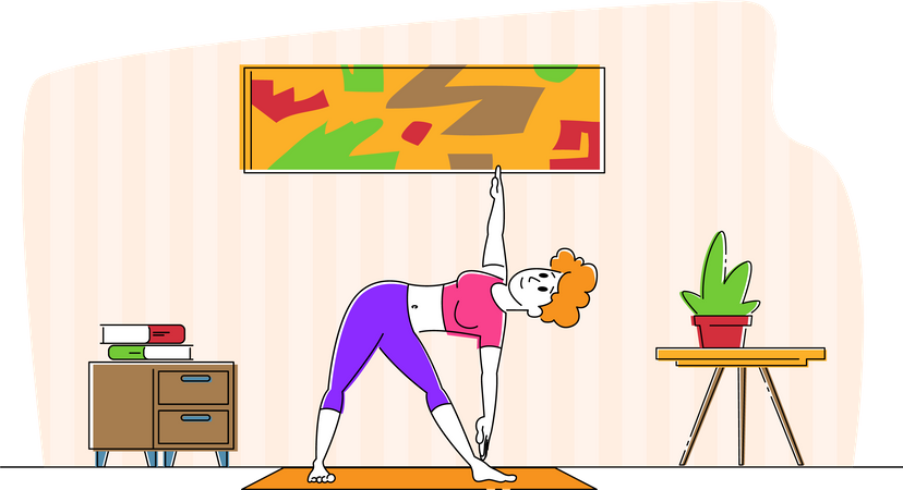 Girl Stretching at home  Illustration