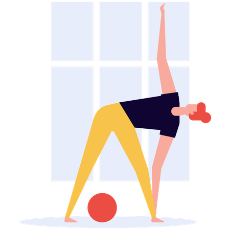 Girl stretching at home Illustration