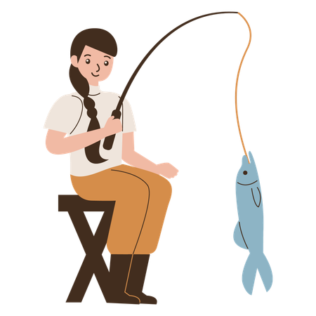 Girl strike fishing  Illustration