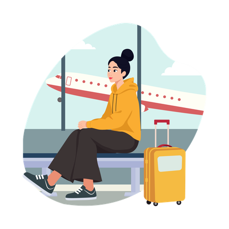 Girl Strolling Through the Terminal  Illustration