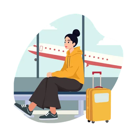 Girl Strolling Through the Terminal  Illustration