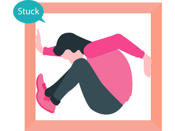 Girl stuck in box  Illustration
