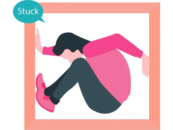 Girl stuck in box  Illustration