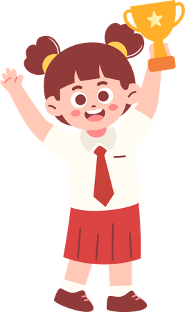 Girl Student Celebrating With Trophy  Illustration