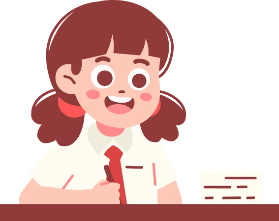 宿題をしている女子生徒  イラスト