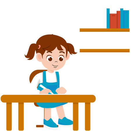 Girl student doing homework  Illustration