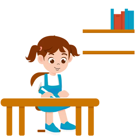 Girl student doing homework  Illustration