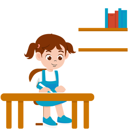 Girl student doing homework  Illustration