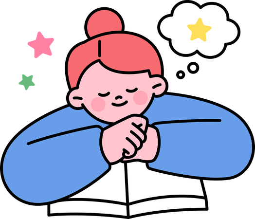 Girl student dreaming while reading  Illustration