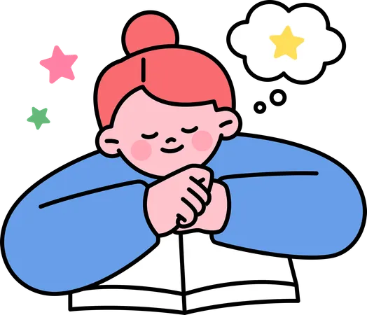 Girl student dreaming while reading  Illustration