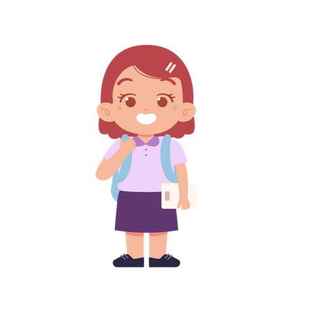 Girl Student Get Ready For Going To School  Illustration