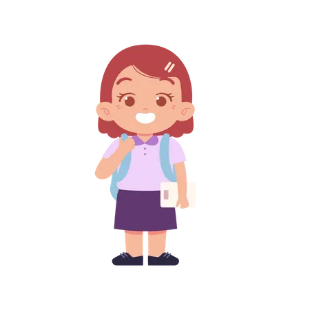 Girl Student Get Ready For Going To School  Illustration