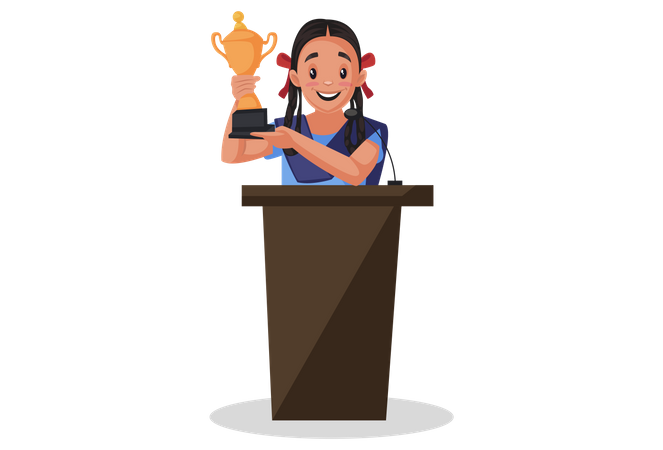 Girl student giving winning speech  Illustration