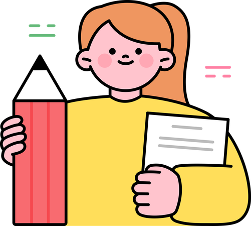 Girl student holding book and pencil  Illustration