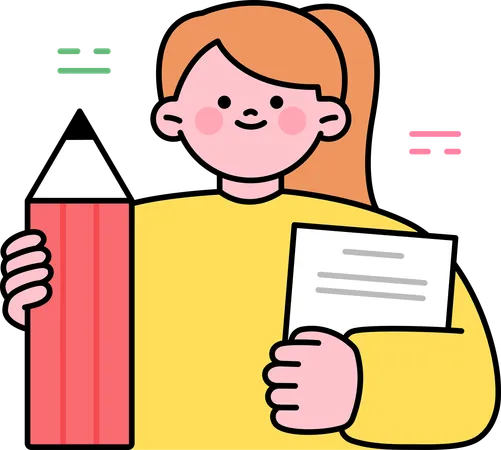 Girl student holding book and pencil  Illustration