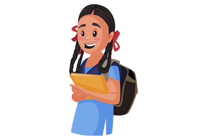 Girl student holding books in her hand Illustration
