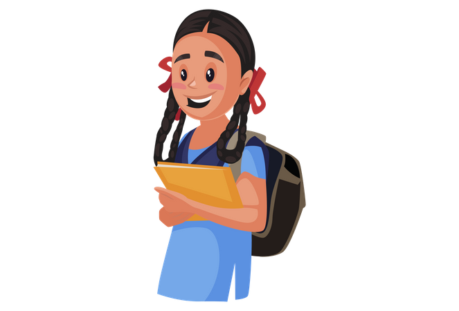 Girl student holding books in her hand  Illustration