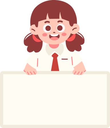 Girl Student Holding Empty Banner  Illustration