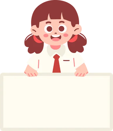 Girl Student Holding Empty Banner  Illustration