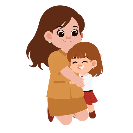 Girl Student Hugging Teacher  Illustration