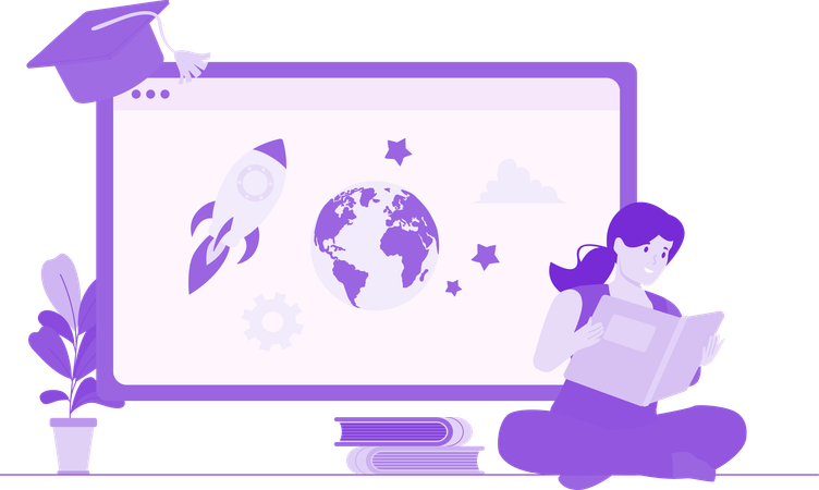 Girl student Learning Astrophysics  Illustration