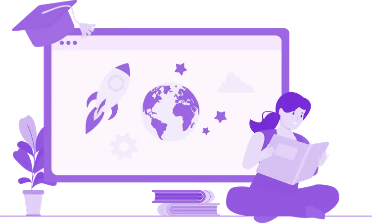 Girl student Learning Astrophysics  Illustration