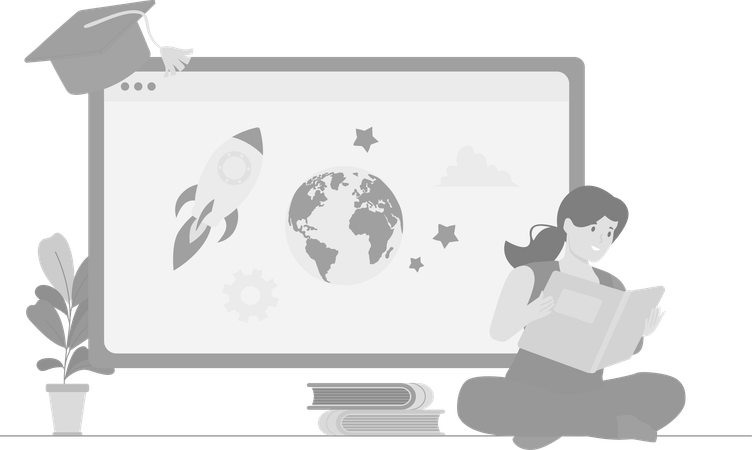 Girl student Learning Astrophysics  Illustration