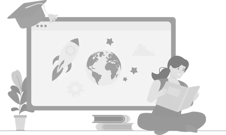 Girl student Learning Astrophysics  Illustration