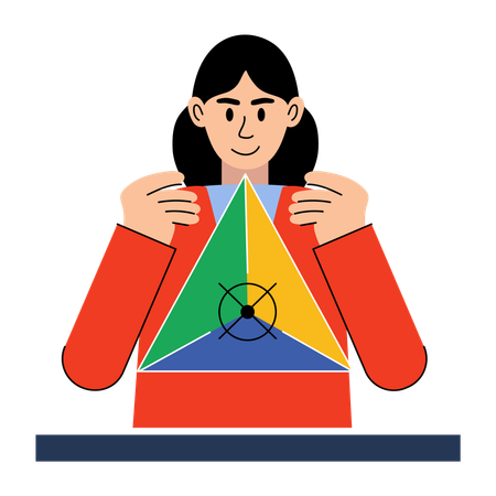 Girl student learning pyramid shape in maths  Illustration