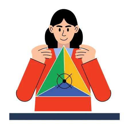 Girl student learning pyramid shape in maths  Illustration