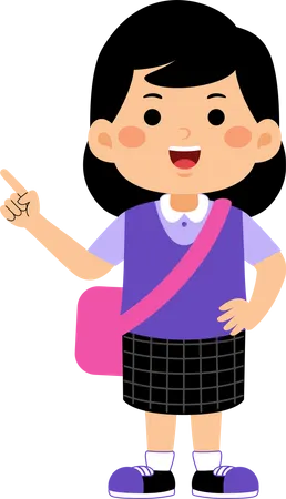 Girl student pointing right hand  Illustration