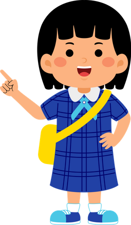 Girl student pointing right hand  Illustration