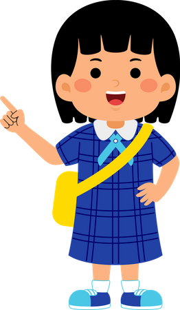 Girl student pointing right hand  Illustration