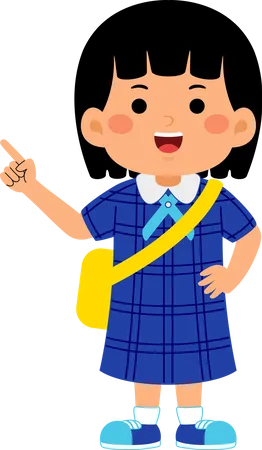 Girl student pointing right hand  Illustration