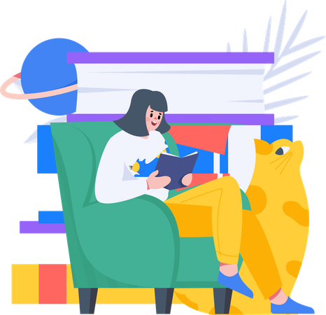 Girl student reading book  Illustration