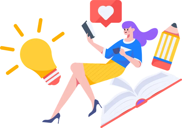 Girl student reading book  Illustration