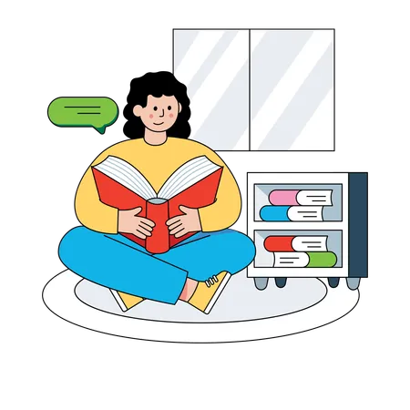 Girl student reading book at home  Illustration