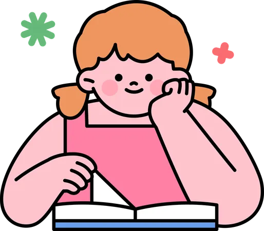 Girl student reading book  Illustration