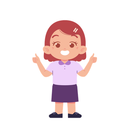 Girl Student Showing Double Thumb Up  イラスト