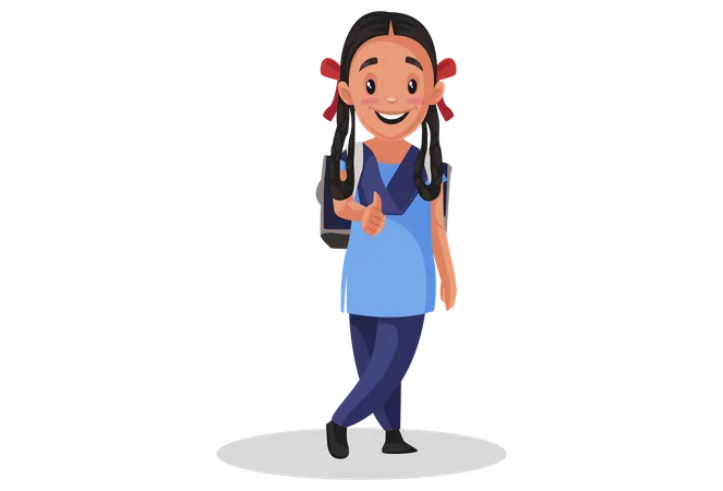 Girl student showing thumbs up Illustration
