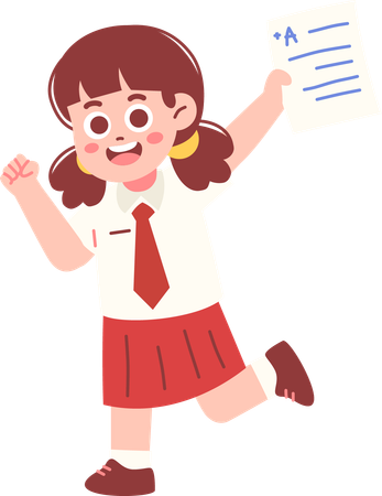 Girl Student Shows Good Exam Result  Illustration