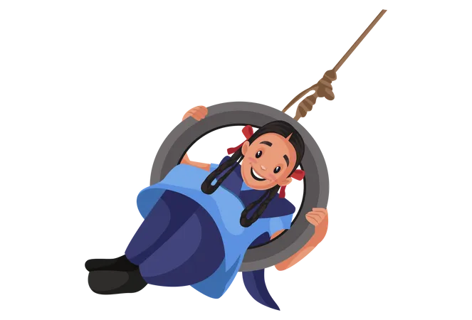 Girl student sitting in tyre swing Illustration