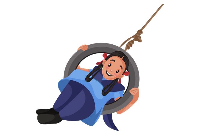 Girl student sitting in tyre swing  Illustration