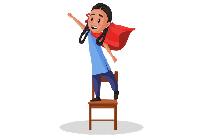 Girl student standing on chair  Illustration