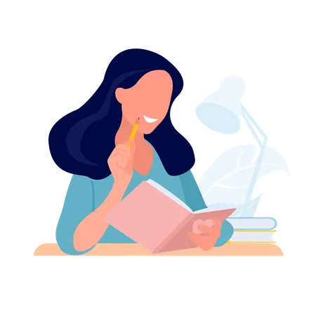 Girl Student studying with book  Illustration
