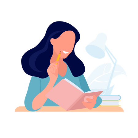 Girl Student studying with book  Illustration