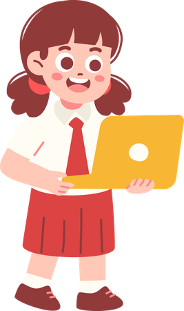 Girl Student Using Laptop  Illustration