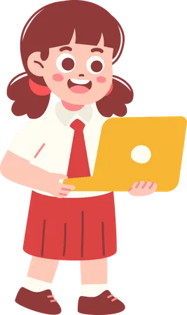 Girl Student Using Laptop  Illustration
