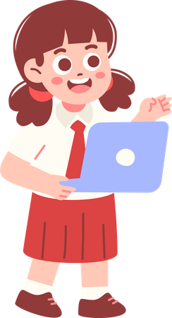 Girl Student using laptop  Illustration